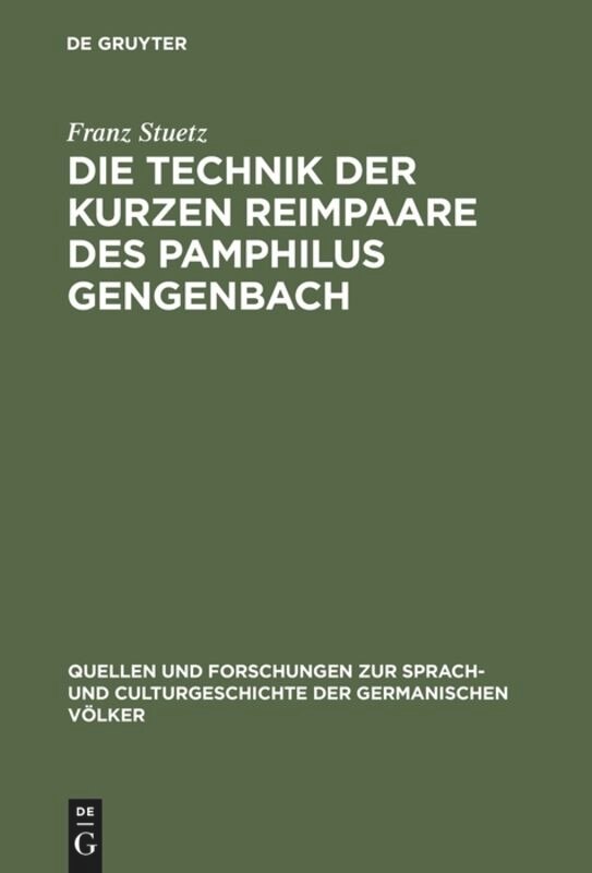 Couverture_Die Technik der kurzen Reimpaare des Pamphilus Gengenbach