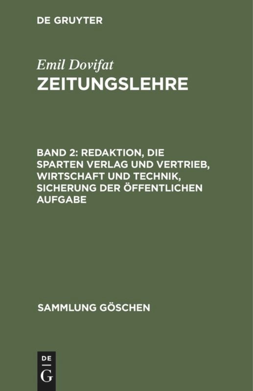 Front cover_Redaktion, die Sparten Verlag und Vertrieb, Wirtschaft und Technik, Sicherung der öffentlichen Aufgabe