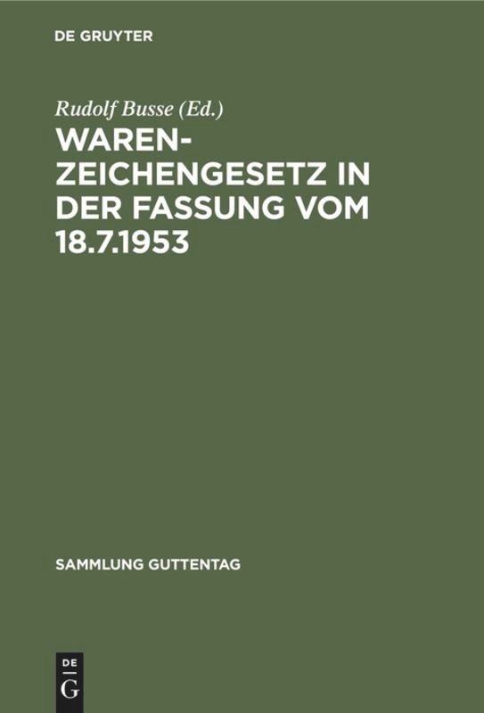 Front cover_Warenzeichengesetz in der Fassung vom 18.7.1953