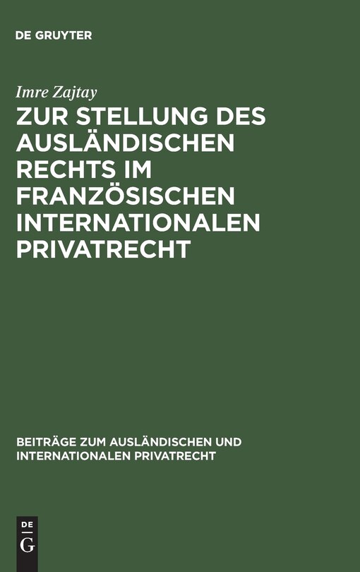 Front cover_Zur Stellung des ausländischen Rechts im französischen internationalen Privatrecht