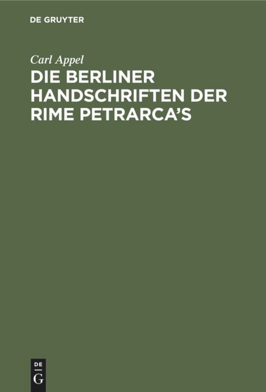 Couverture_Die Berliner Handschriften der Rime Petrarca’s