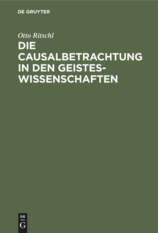 Front cover_Die Causalbetrachtung in den Geisteswissenschaften