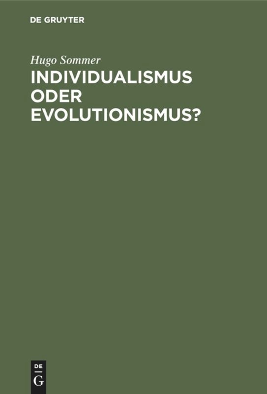 Front cover_Individualismus oder Evolutionismus?