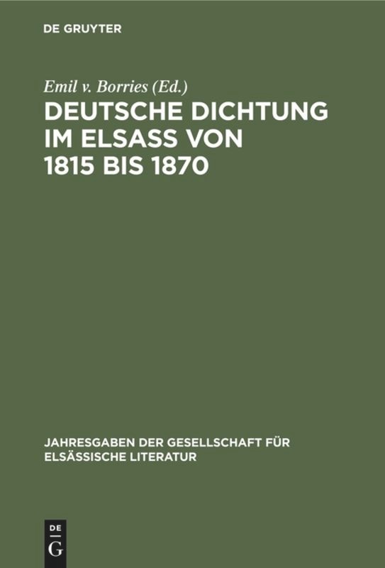 Front cover_Deutsche Dichtung im Elsaß von 1815 bis 1870