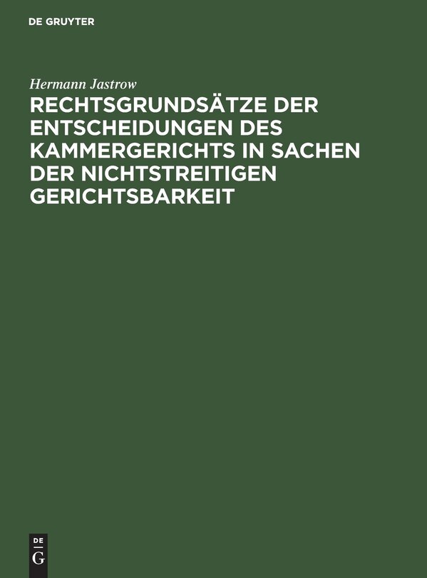 Front cover_Rechtsgrundsätze der Entscheidungen des Kammergerichts in Sachen der nichtstreitigen Gerichtsbarkeit