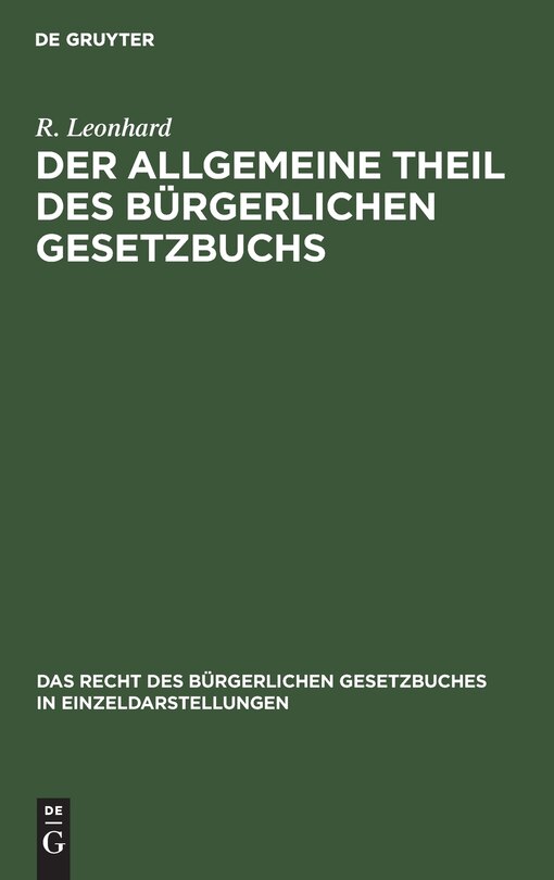 Front cover_Der allgemeine Theil des bürgerlichen Gesetzbuchs