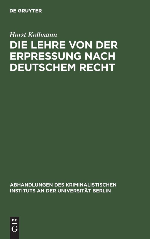 Front cover_Die Lehre von der Erpressung nach deutschem Recht