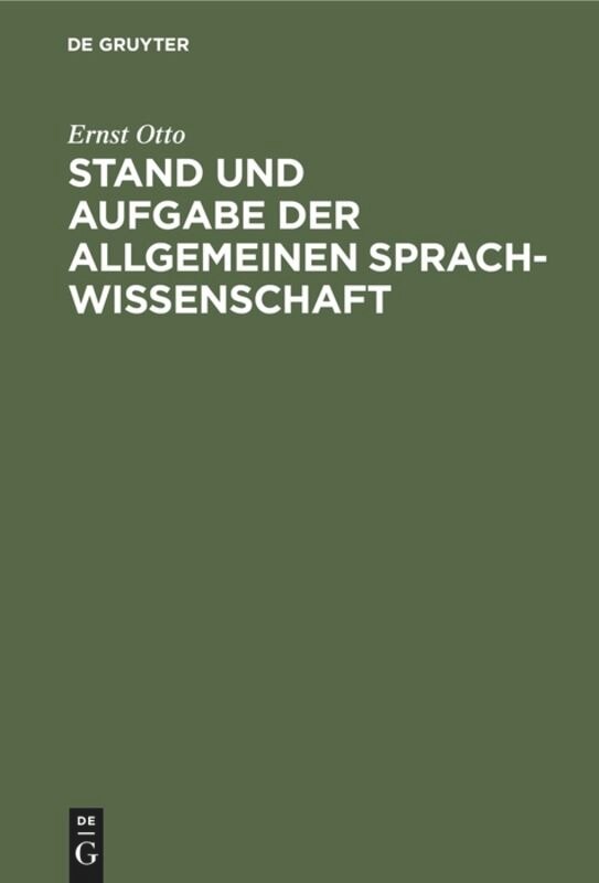 Front cover_Stand und Aufgabe der allgemeinen Sprachwissenschaft