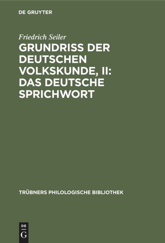 Front cover_Grundriss der deutschen Volkskunde, II: Das deutsche Sprichwort