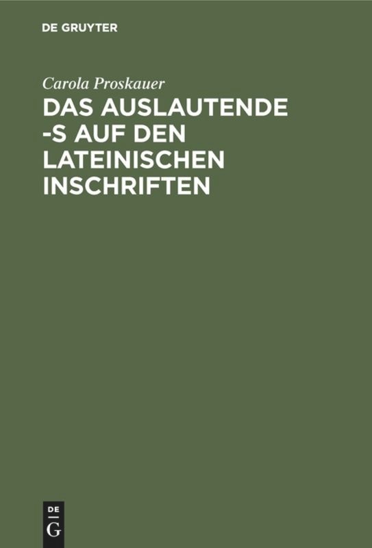 Couverture_Das auslautende -s auf den lateinischen Inschriften