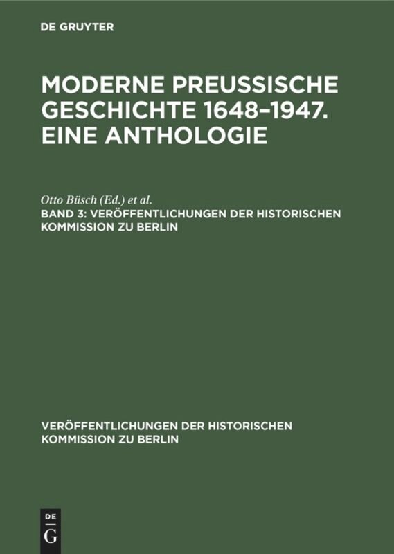 Couverture_Moderne preußische Geschichte 1648–1947. Eine Anthologie. Band 3