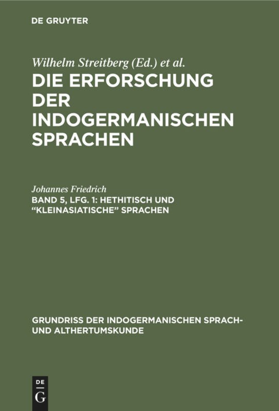 Front cover_Hethitisch und “kleinasiatische” Sprachen