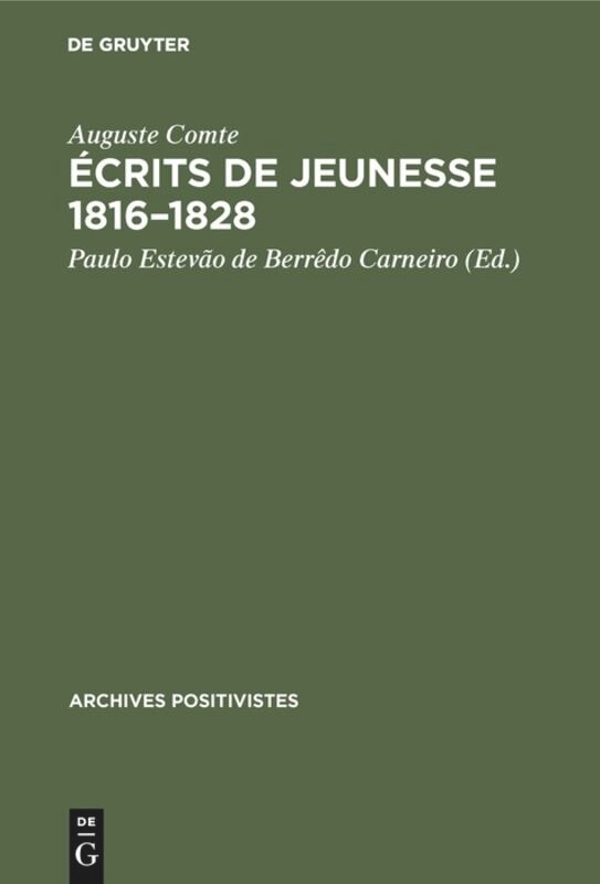 Front cover_Écrits de jeunesse 1816–1828