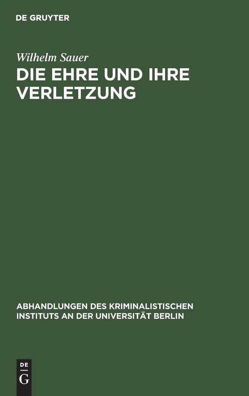Front cover_Die Ehre und ihre Verletzung