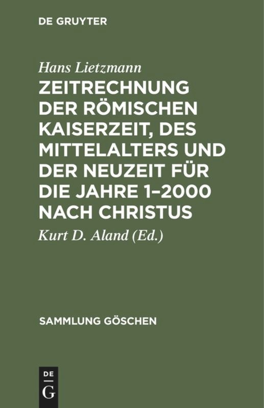 Front cover_Zeitrechnung der römischen Kaiserzeit, des Mittelalters und der Neuzeit für die Jahre 1–2000 nach Christus