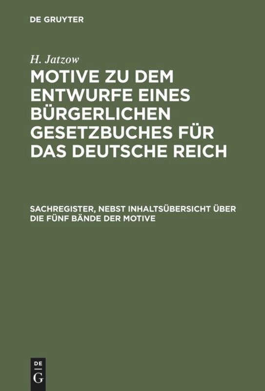 Front cover_Sachregister, nebst Inhaltsübersicht über die fünf Bände der Motive