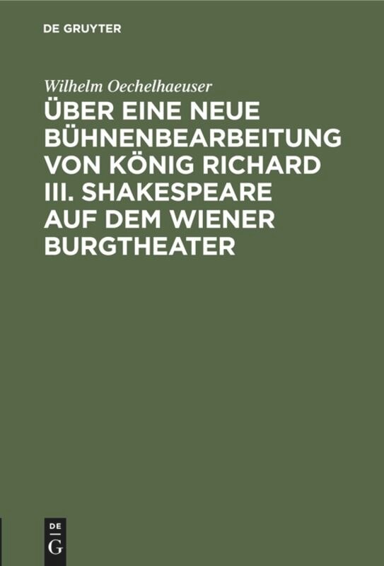 Couverture_Über eine neue Bühnenbearbeitung von König Richard III. Shakespeare auf dem Wiener Burgtheater