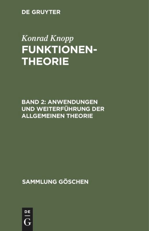 Couverture_Anwendungen und Weiterführung der allgemeinen Theorie