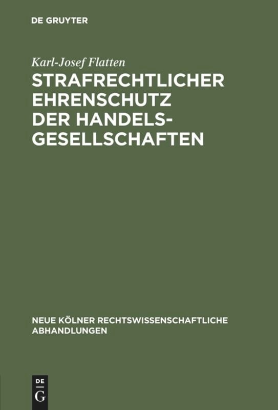 Front cover_Strafrechtlicher Ehrenschutz der Handelsgesellschaften