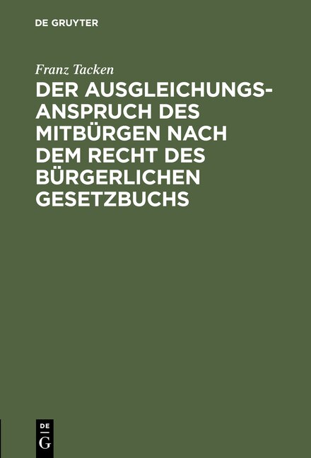 Couverture_Der Ausgleichungsanspruch des Mitbürgen nach dem Recht des Bürgerlichen Gesetzbuchs