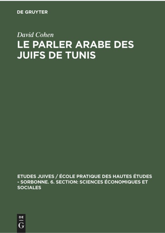 Front cover_Le parler arabe des Juifs de Tunis