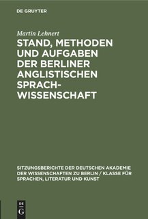 Front cover_Stand, Methoden und Aufgaben der Berliner Anglistischen Sprachwissenschaft