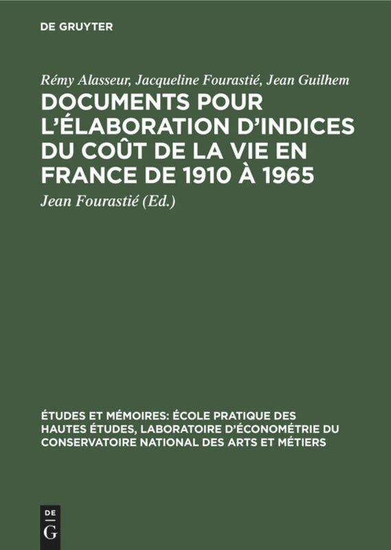 Front cover_Documents pour l’élaboration d’indices du coût de la vie en France de 1910 à 1965