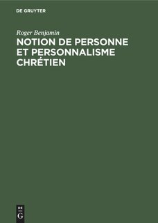 Front cover_Notion de personne et personnalisme chrétien