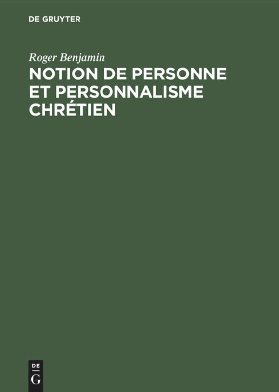 Front cover_Notion de personne et personnalisme chrétien