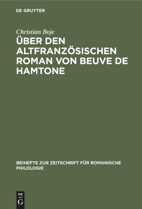 Couverture_Über den altfranzösischen Roman von Beuve de Hamtone