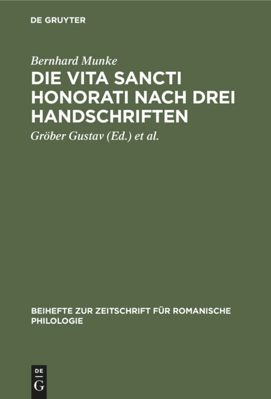 Front cover_Die Vita Sancti Honorati nach drei Handschriften