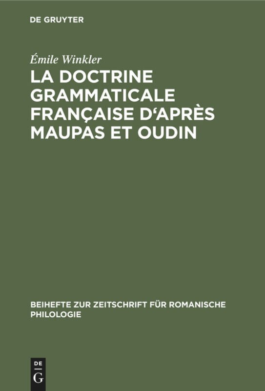 Couverture_La doctrine grammaticale française d'après Maupas et Oudin