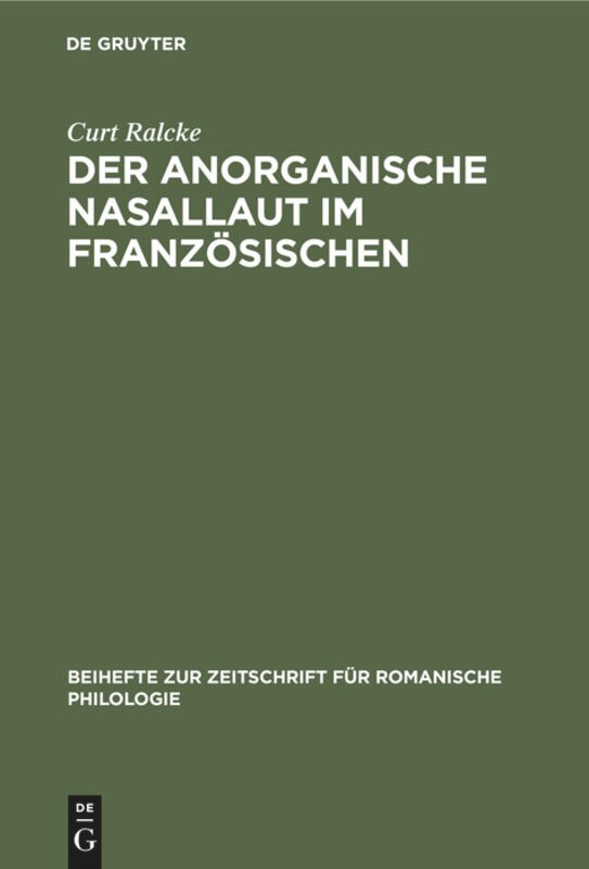 Front cover_Der Anorganische Nasallaut im Französischen