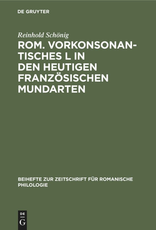 Front cover_Rom. vorkonsonantisches L in den heutigen französischen Mundarten