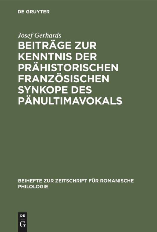 Front cover_Beiträge zur Kenntnis der prähistorischen französischen Synkope des Pänultimavokals