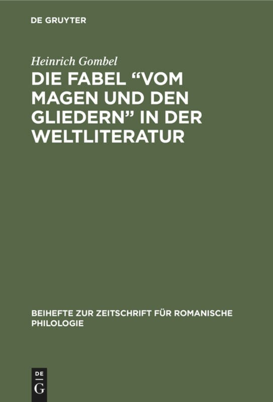 Couverture_Die Fabel “Vom Magen und den Gliedern” in der Weltliteratur