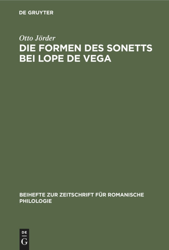 Front cover_Die Formen des Sonetts bei Lope de Vega