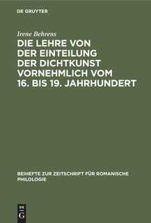 Couverture_Die Lehre von der Einteilung der Dichtkunst vornehmlich vom 16. bis 19. Jahrhundert
