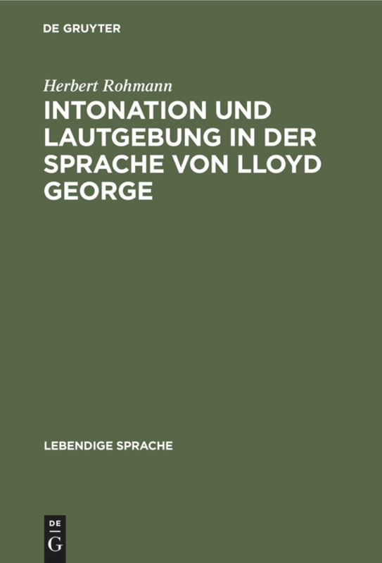 Front cover_Intonation und Lautgebung in der Sprache von Lloyd George