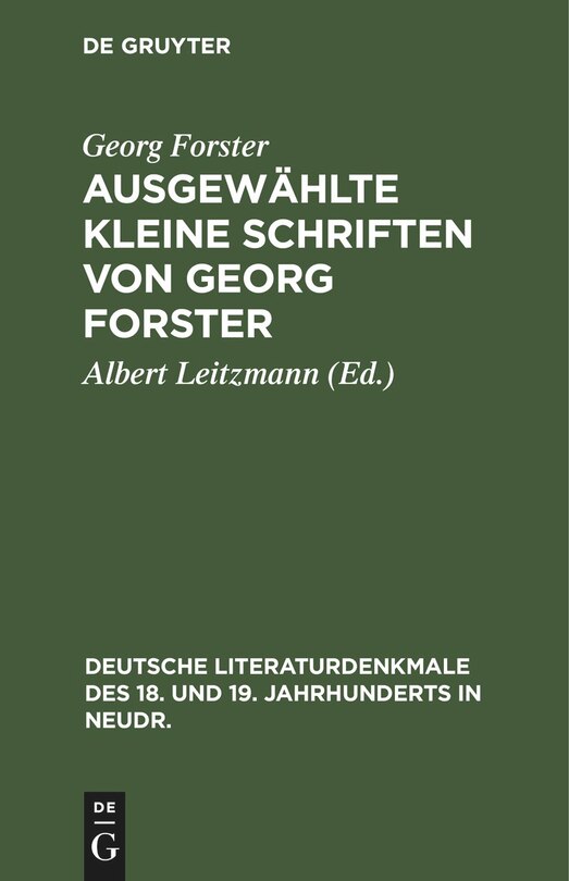 Front cover_Ausgewählte kleine Schriften von Georg Forster