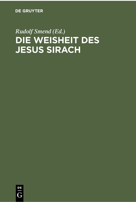 Front cover_Die Weisheit des Jesus Sirach