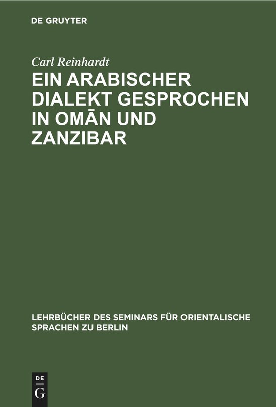 Front cover_Ein Arabischer Dialekt gesprochen in Omān und Zanzibar