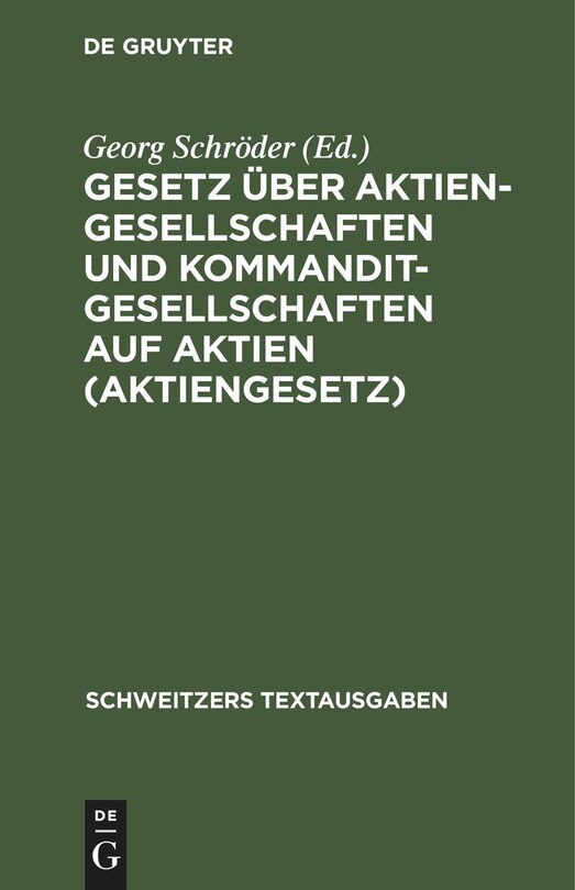 Couverture_Gesetz über Aktiengesellschaften und Kommanditgesellschaften auf Aktien (Aktiengesetz)