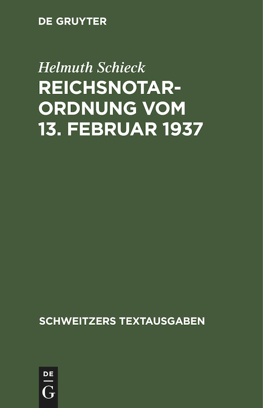 Front cover_Reichsnotarordnung vom 13. Februar 1937
