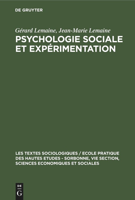 Front cover_Psychologie sociale et expérimentation
