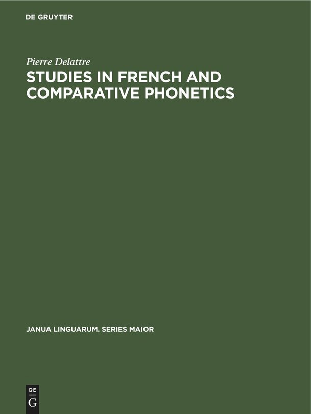 Front cover_Studies in French and Comparative Phonetics