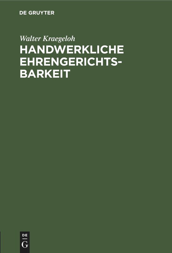 Front cover_Handwerkliche Ehrengerichtsbarkeit