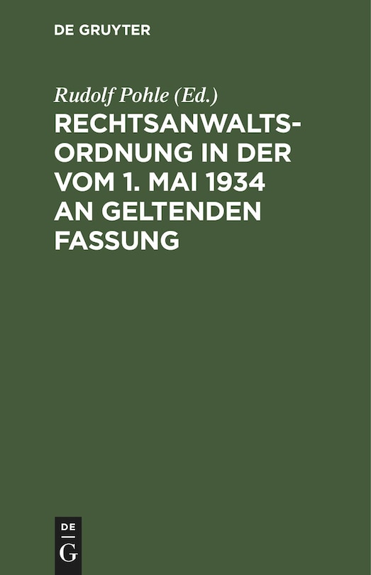 Couverture_Rechtsanwaltsordnung in der vom 1. Mai 1934 an geltenden Fassung