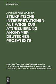 Couverture_Stilkritische Interpretationen als Wege zur Attribuierung anonymer deutscher Prosatexte