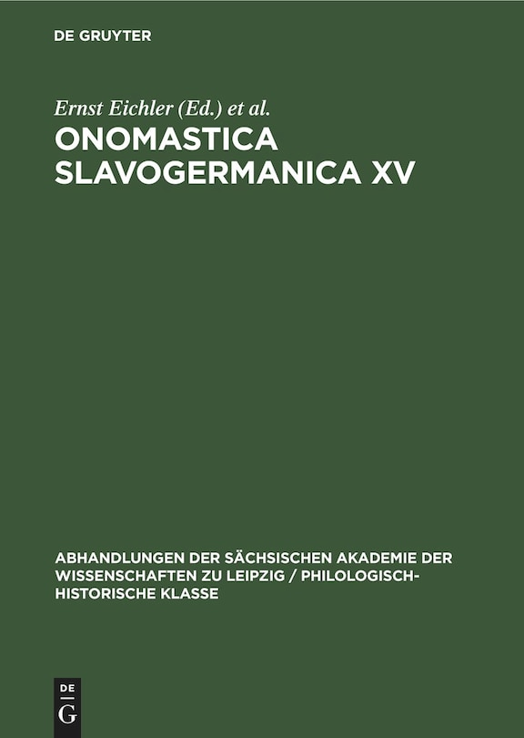 Couverture_Ernst Eichler; Hans Walther: Onomastica Slavogermanica. XV.